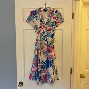 ModCloth Exciting Find Shirt Dress Blue Pink Floral Belted Retro Size XXS NWT